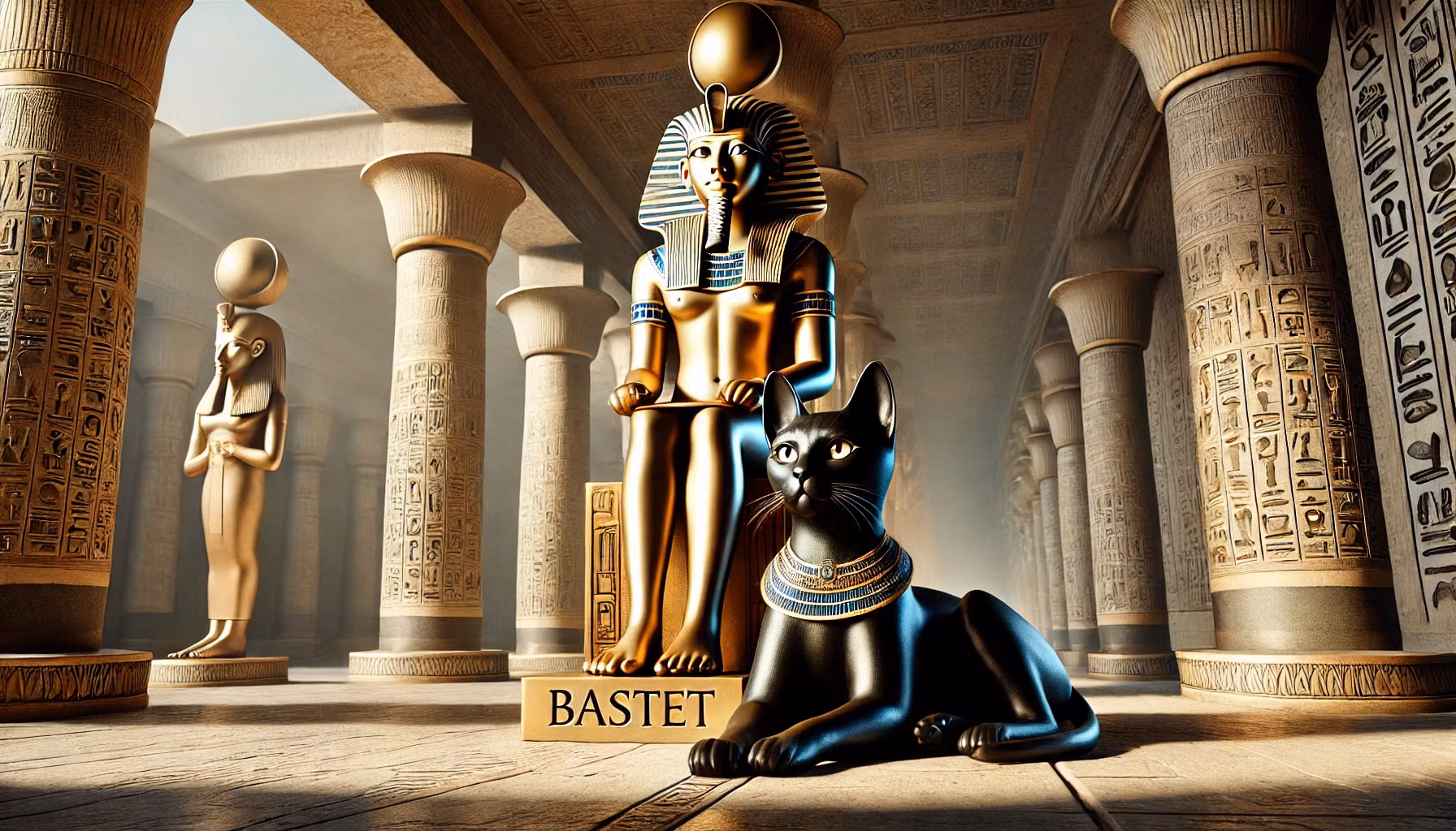 Ancient Egyptian style depiction of a cat associated with the goddess Bastet